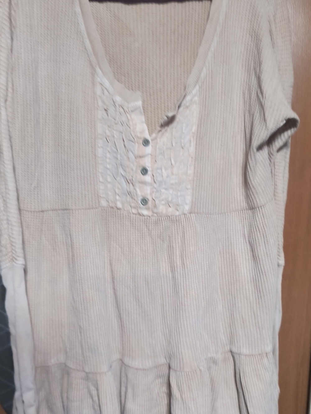 Free People Cream Ribbed Tunic with Pleated Henley Bib